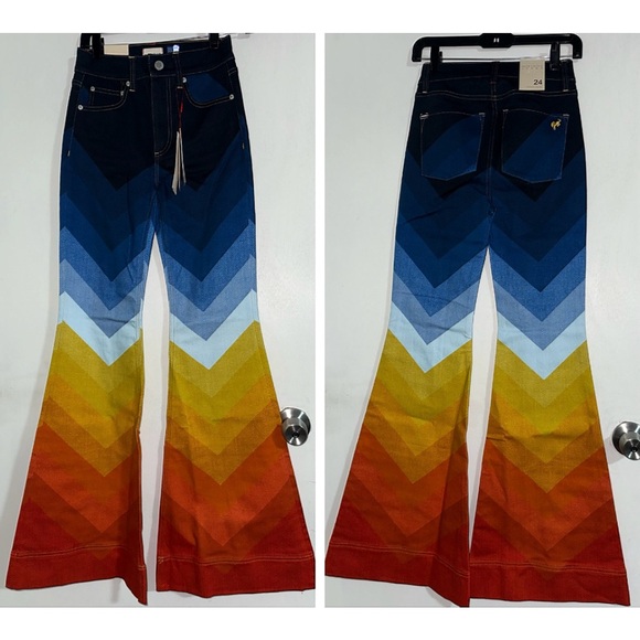 Alice + Olivia x Bronco Multicolored SB Wide Leg Bell Jeans - Picture 6 of 16